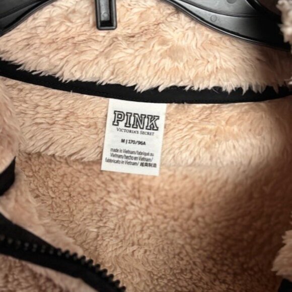 Pink Victorias Secret M Sherpa Fleece Jacket Beige 1/2 Zip Cozy Feminine Soft - Picture 3 of 8